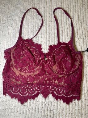 For Love And Lemons Wine Lace Longline Bralette